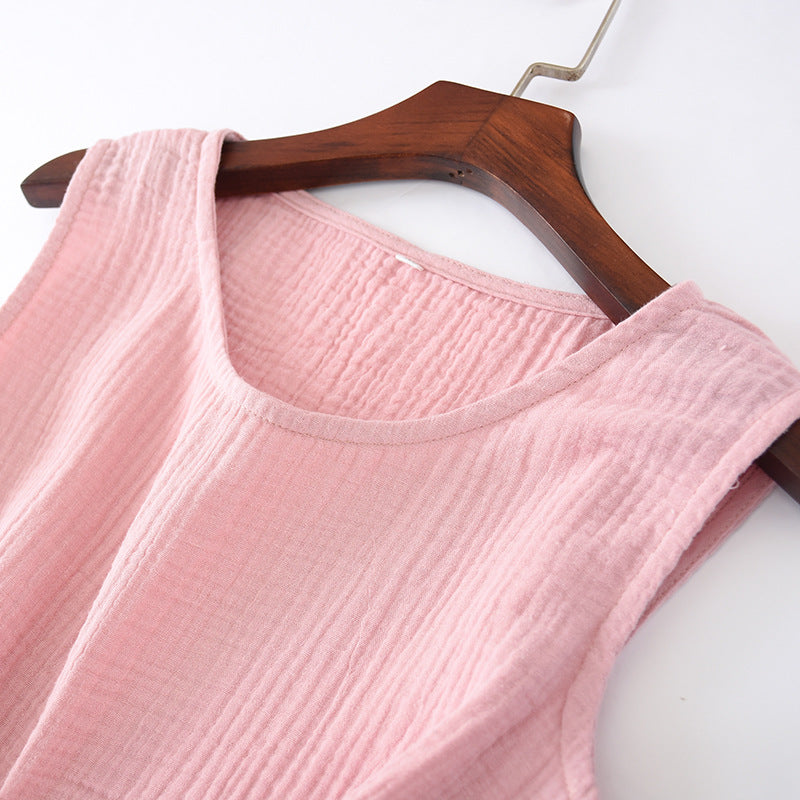 Camisón musculosa de algodón crepé con cuello redondo