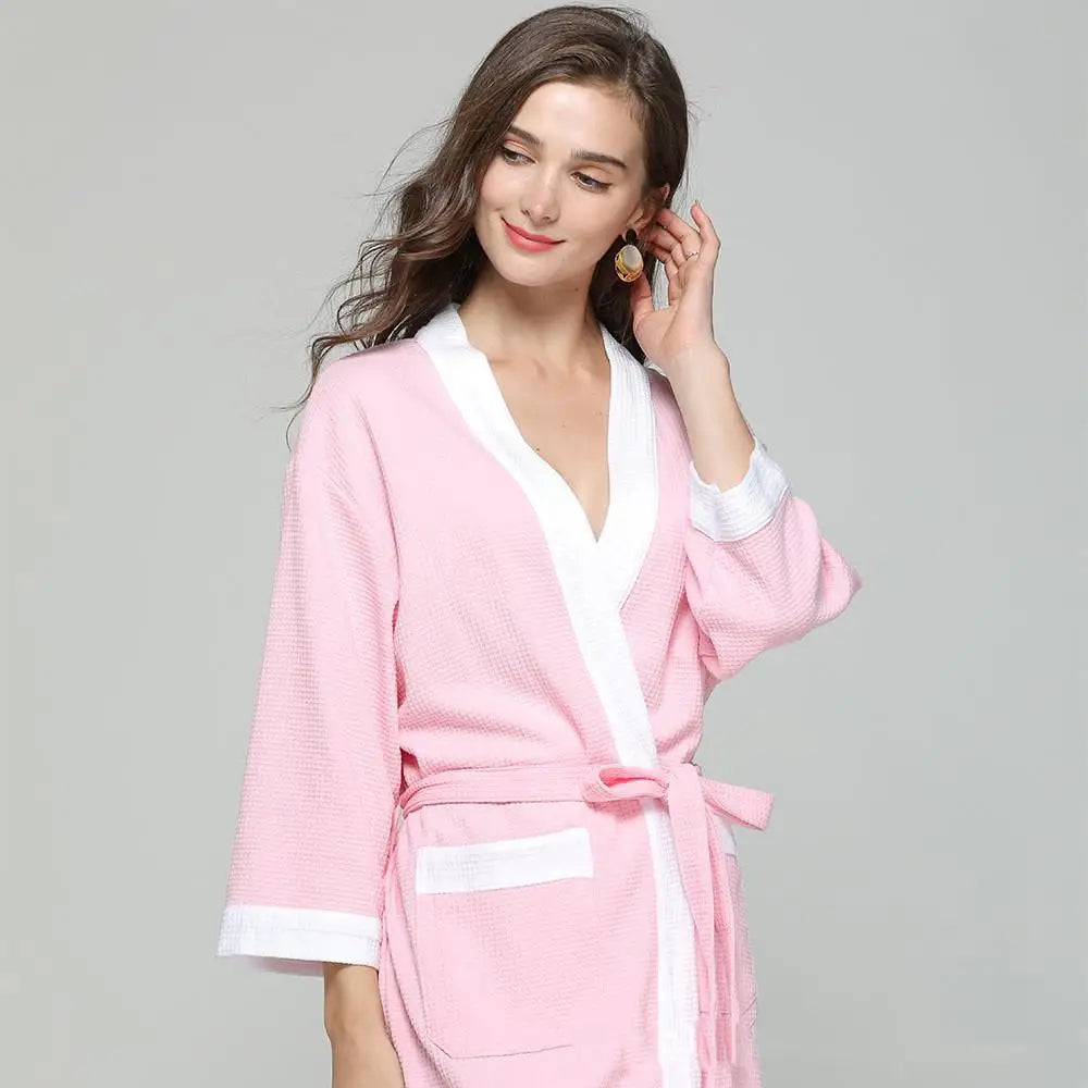 Bata kimono de tejido waffle con escote en V