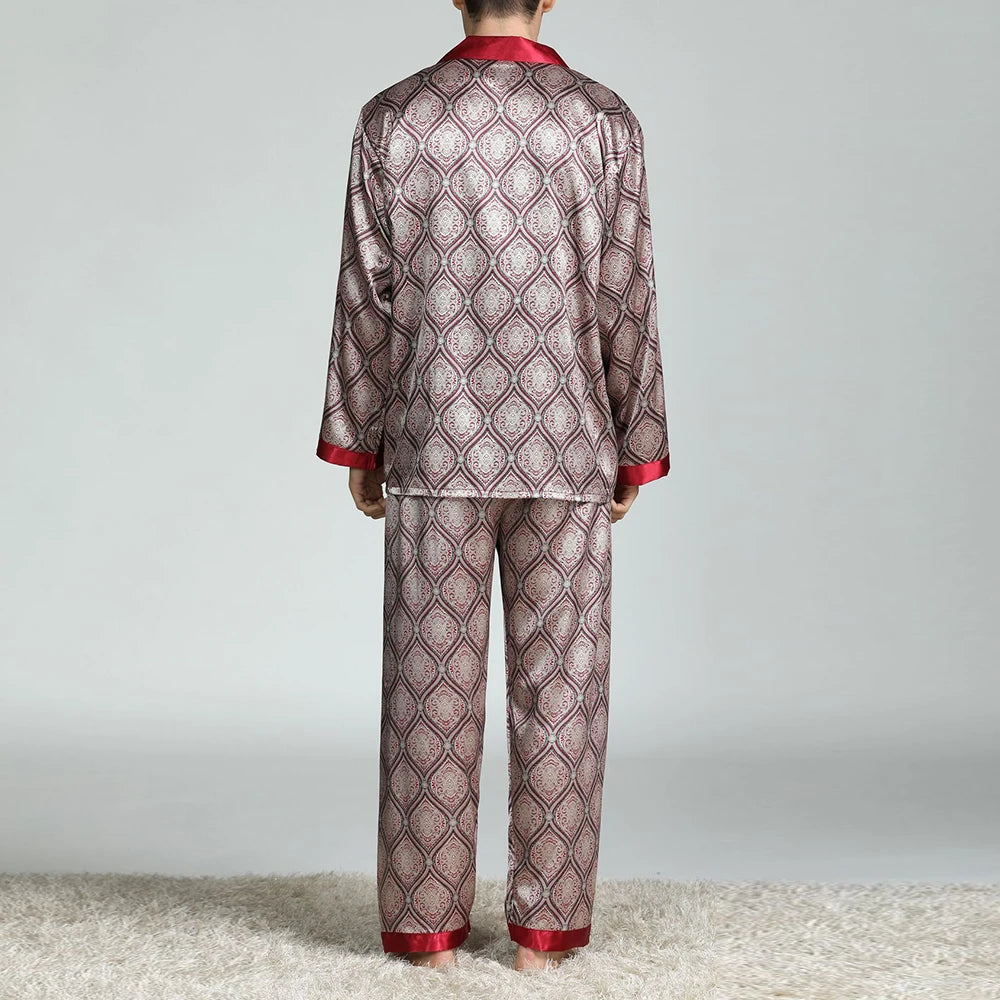 Pijama largo de satén estampado para hombre