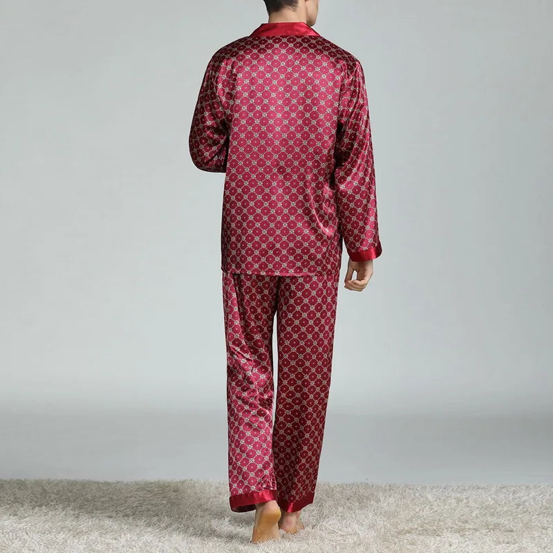 Pijama largo de satén estampado para hombre
