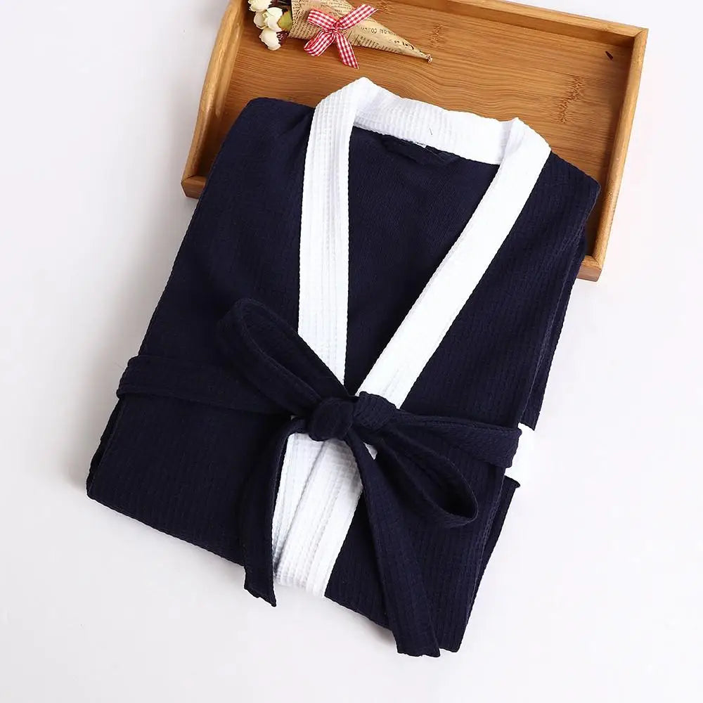 Bata kimono de tejido waffle con escote en V