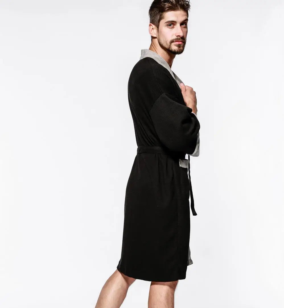 Bata kimono de tejido waffle con escote en V