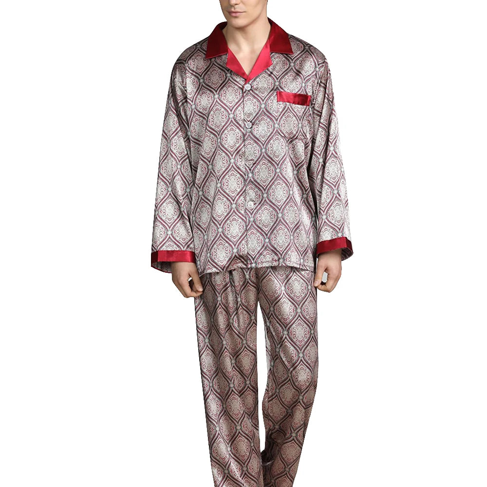 Pijama largo de satén estampado para hombre