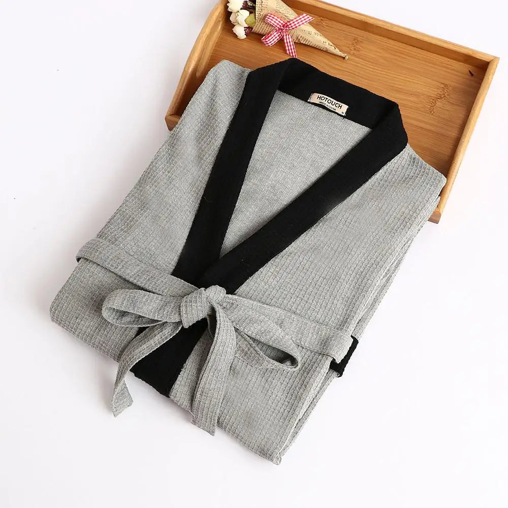 Bata kimono de tejido waffle con escote en V