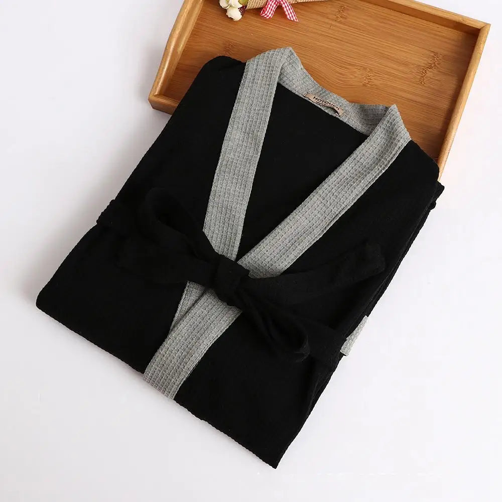 Bata kimono de tejido waffle con escote en V