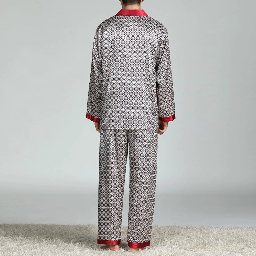 Pijama largo de satén estampado para hombre