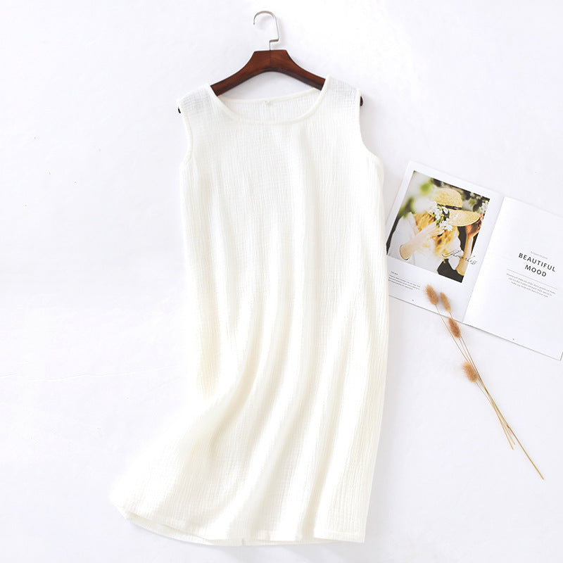 Camisón musculosa de algodón crepé con cuello redondo