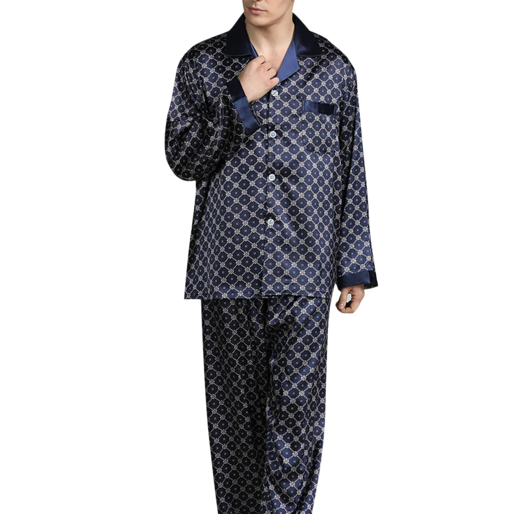 Pijama largo de satén estampado para hombre