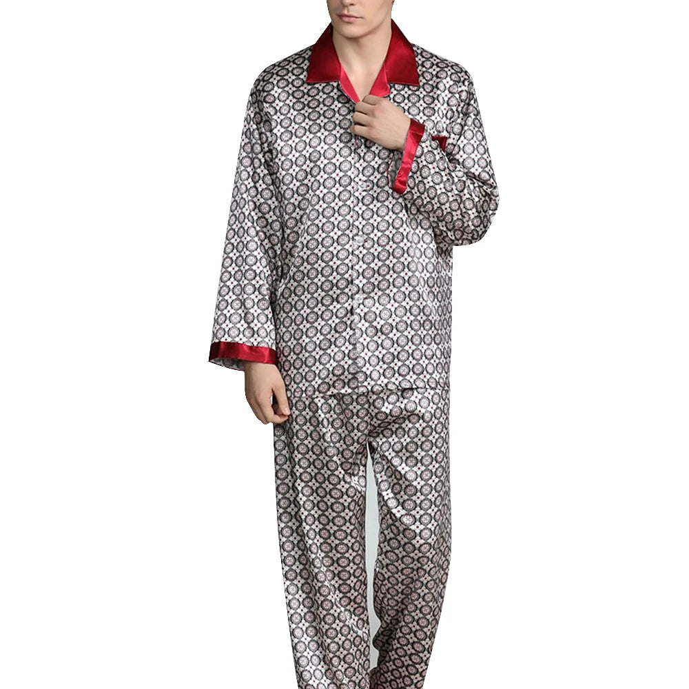 Pijama largo de satén estampado para hombre