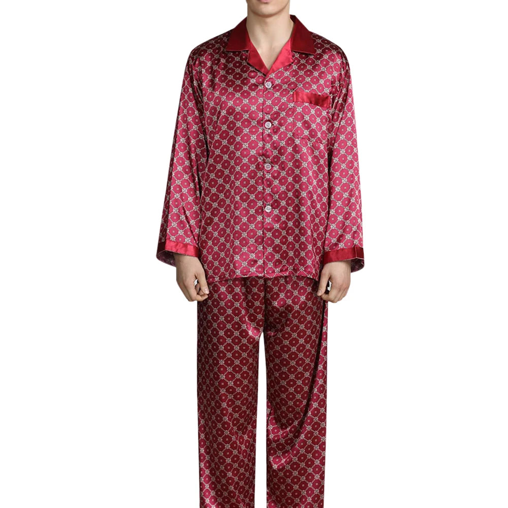 Pijama largo de satén estampado para hombre