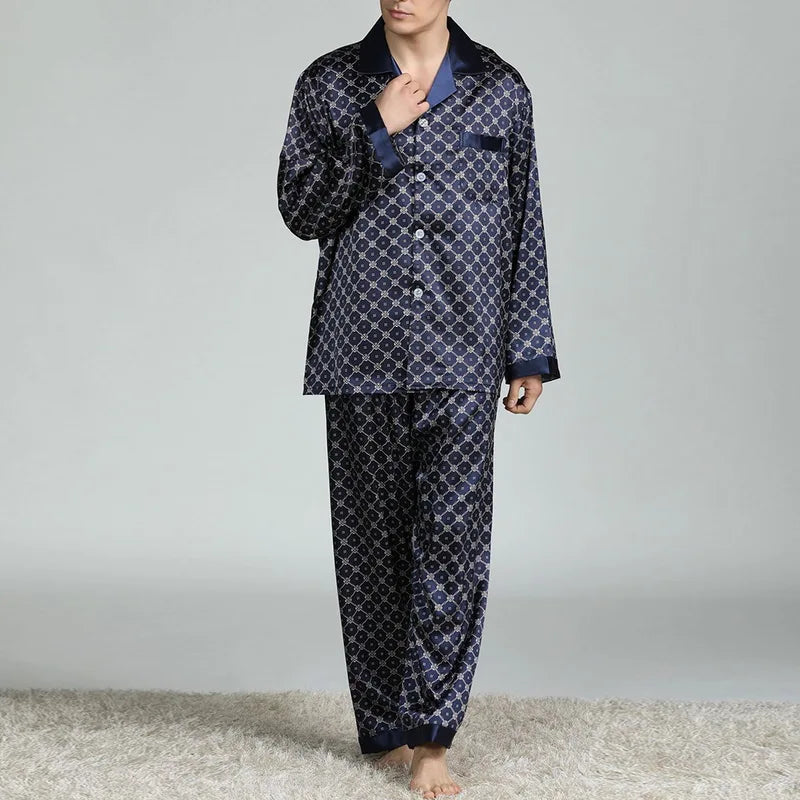 Pijama largo de satén estampado para hombre