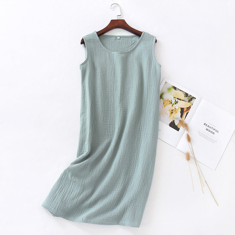 Camisón musculosa de algodón crepé con cuello redondo