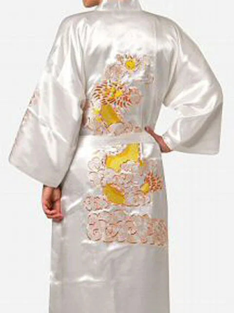 Bata kimono de satén para hombre con dragón bordado