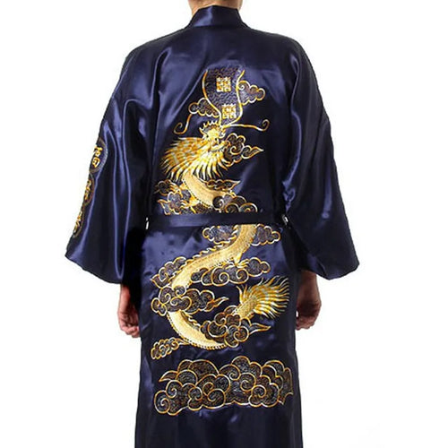 Bata kimono de satén para hombre con dragón bordado
