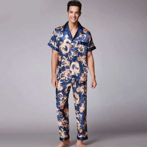 Pijama camisero estampado de manga corta para hombre