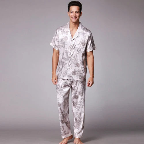 Pijama camisero estampado de manga corta para hombre