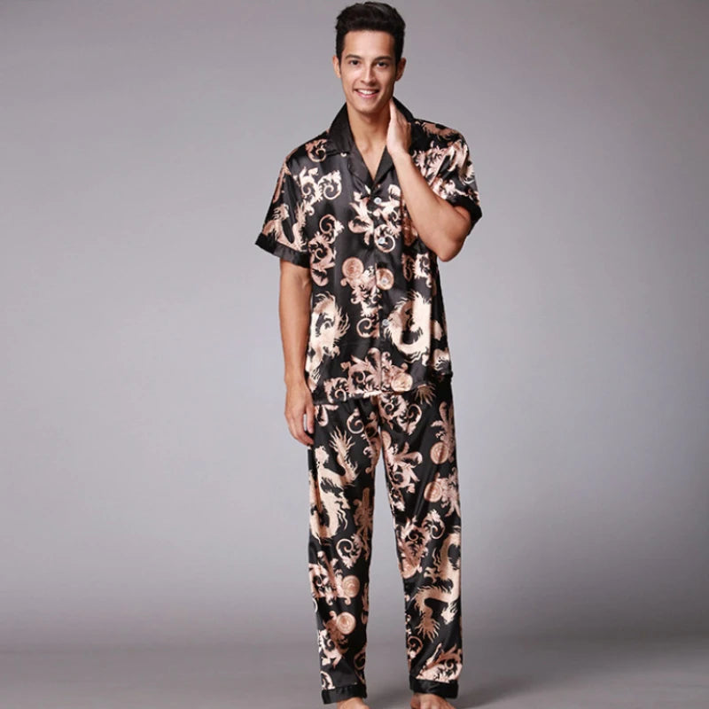Pijama camisero estampado de manga corta para hombre