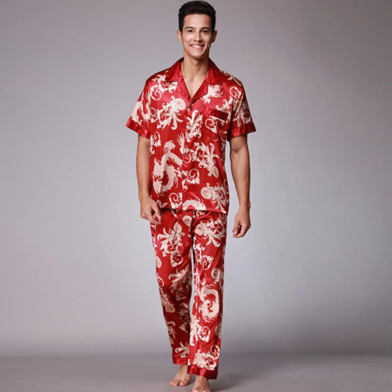 Pijama camisero estampado de manga corta para hombre