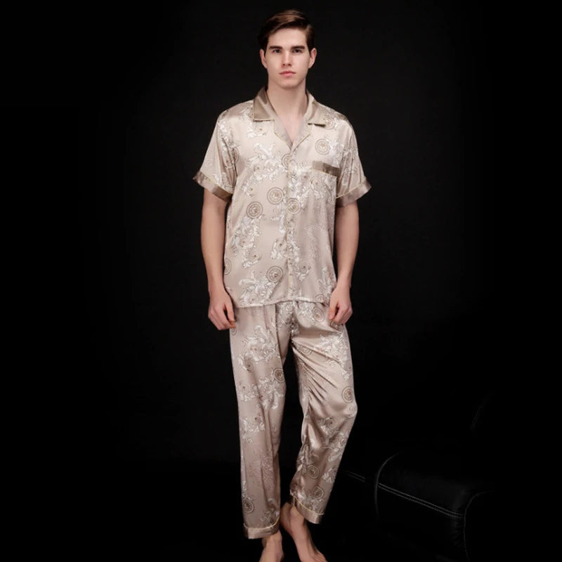 Pijama camisero estampado de manga corta para hombre
