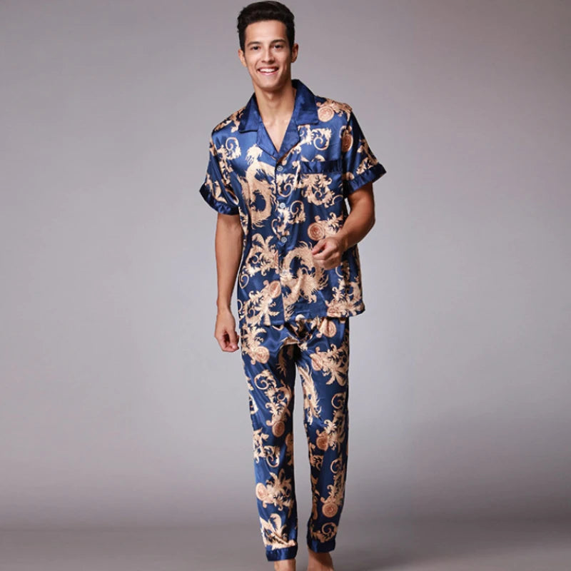 Pijama camisero estampado de manga corta para hombre