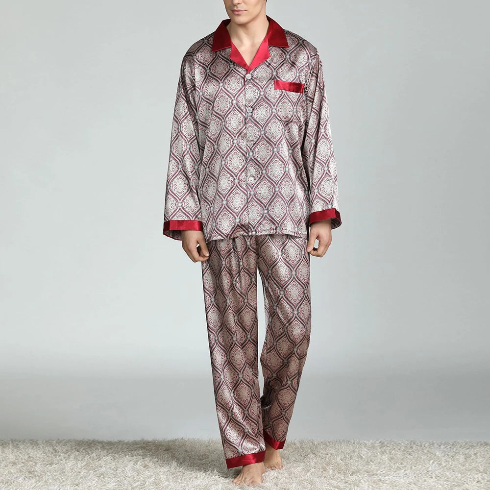Pijama largo de satén estampado para hombre