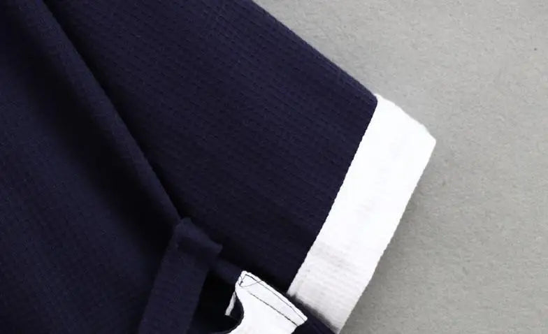 Bata kimono de tejido waffle con escote en V