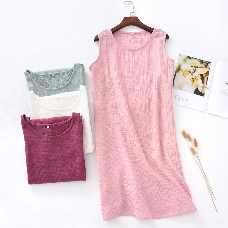 Camisón musculosa de algodón crepé con cuello redondo
