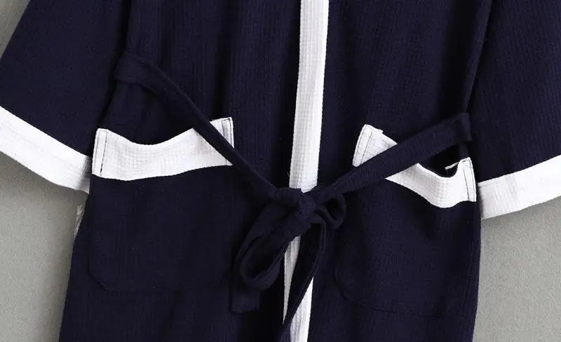 Bata kimono de tejido waffle con escote en V