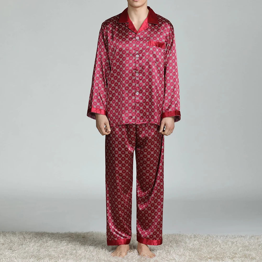 Pijama largo de satén estampado para hombre