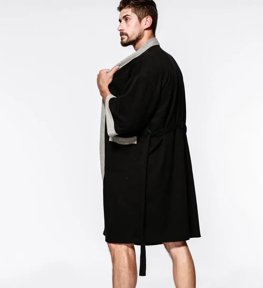 Bata kimono de tejido waffle con escote en V