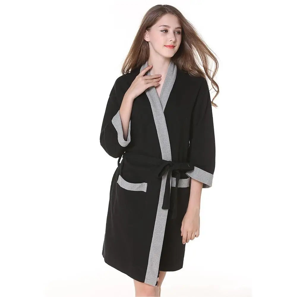 Bata kimono de tejido waffle con escote en V