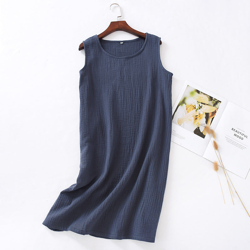 Camisón musculosa de algodón crepé con cuello redondo