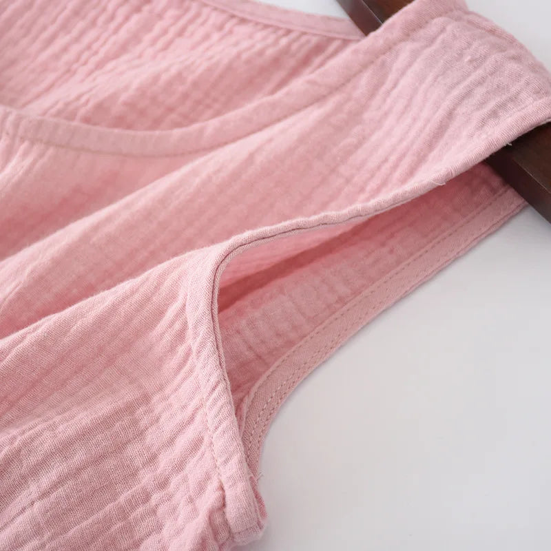 Camisón musculosa de algodón crepé con cuello redondo