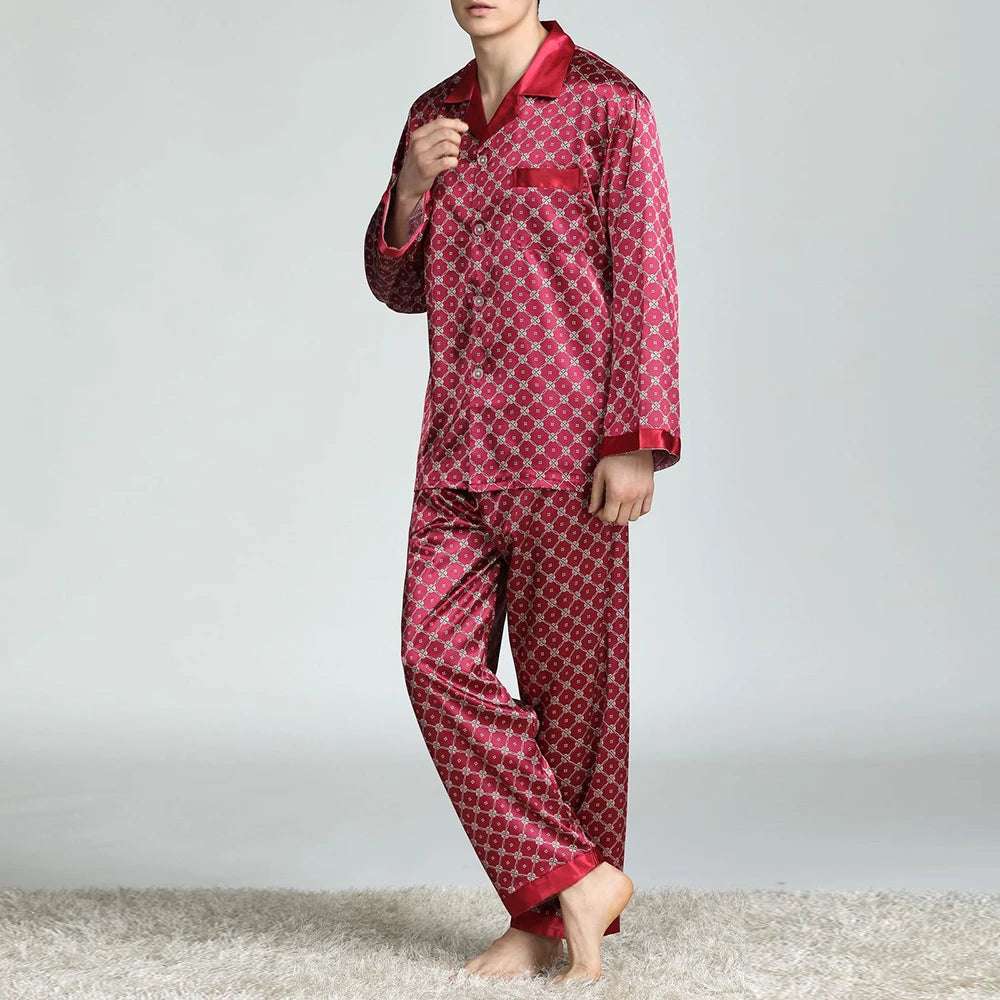 Pijama largo de satén estampado para hombre