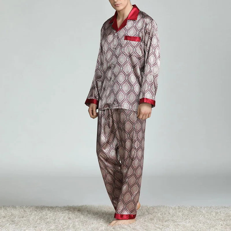 Pijama largo de satén estampado para hombre