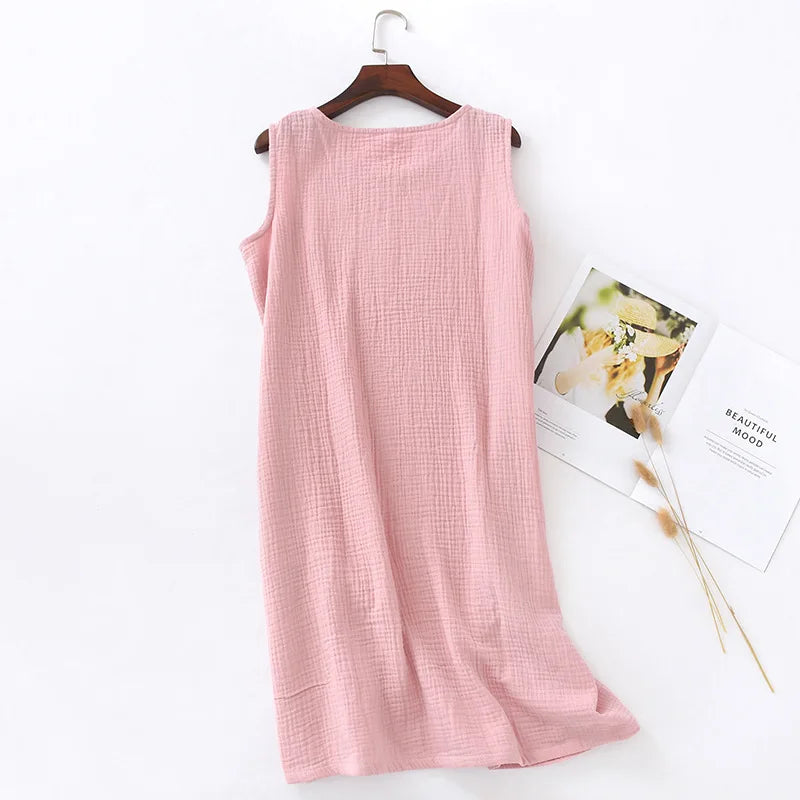 Camisón musculosa de algodón crepé con cuello redondo