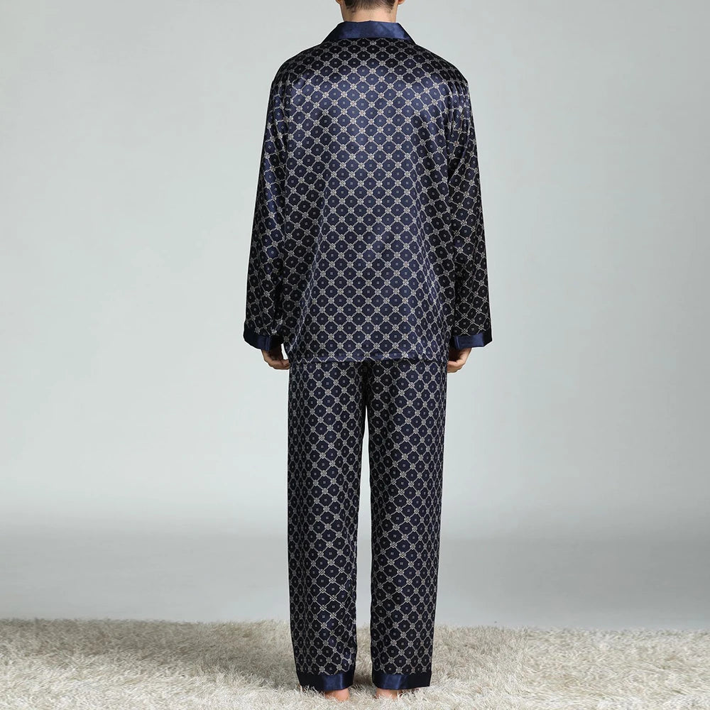 Pijama largo de satén estampado para hombre