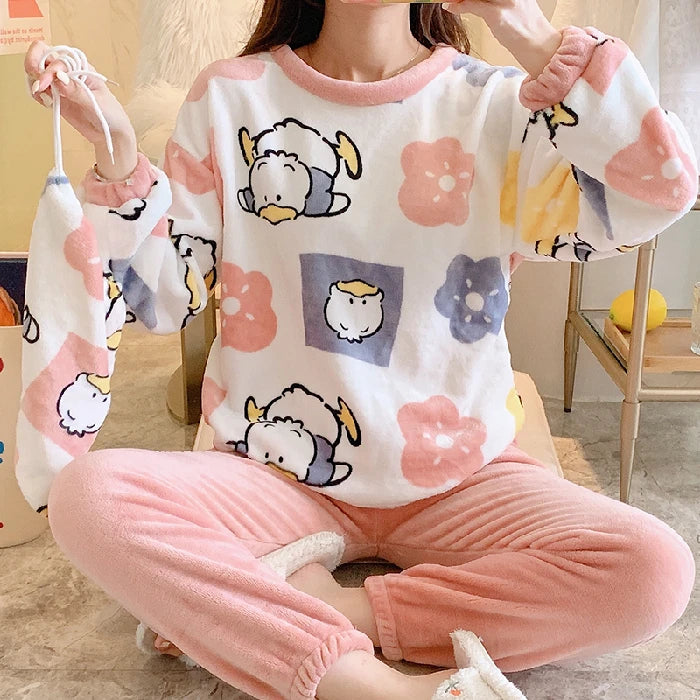 Pijama de invierno para mujer con osito y cuadros