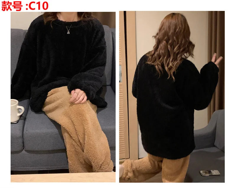 Pijama de polar liso para mujer de dos piezas