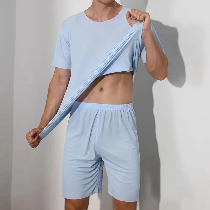 Conjunto de dormir para hombre liso con cuello redondo