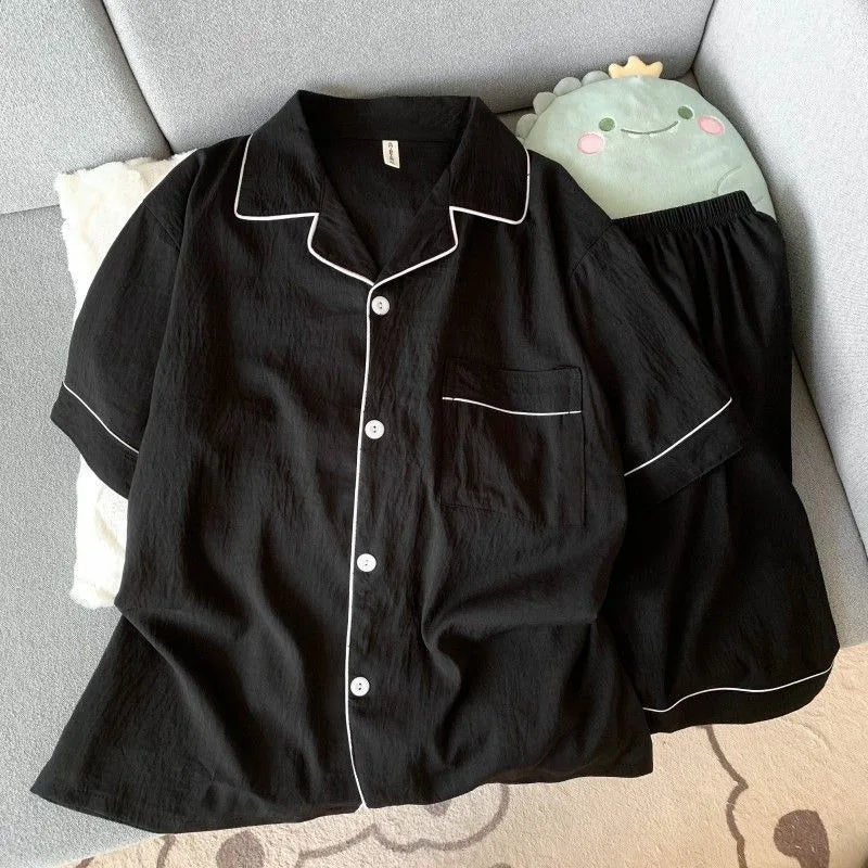 Pijama camisero liso para hombre de tejido fino