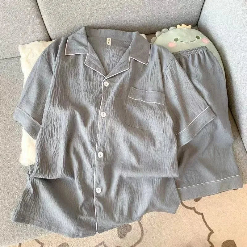 Pijama camisero liso para hombre de tejido fino
