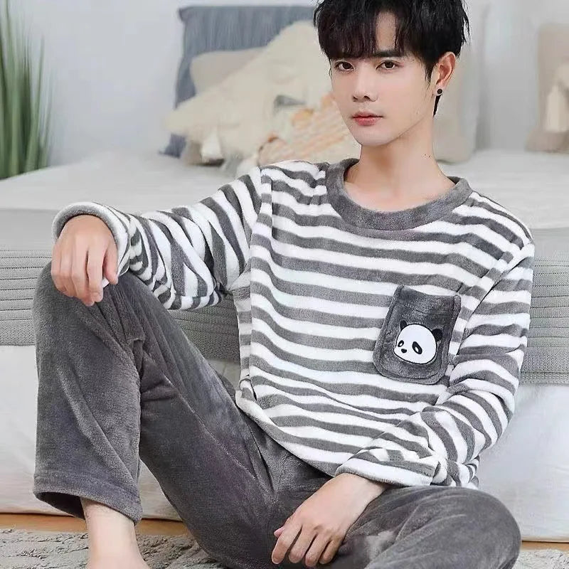 Pijama de franela para hombre con interior de peluche
