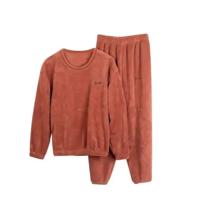 Pijama de polar para mujer con cuello redondo y letras
