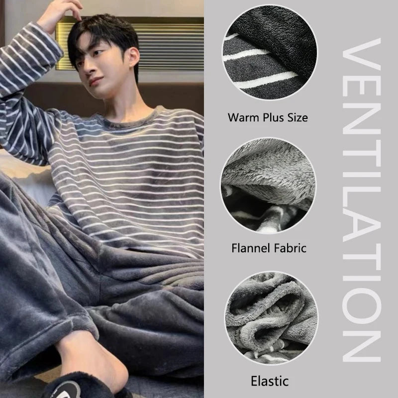 Pijama de franela para hombre con interior de peluche