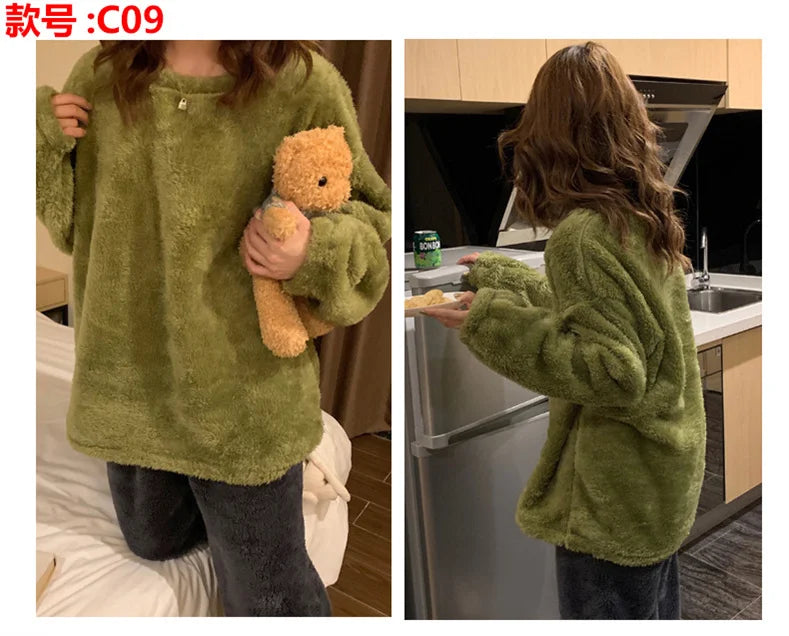 Pijama de polar liso para mujer de dos piezas