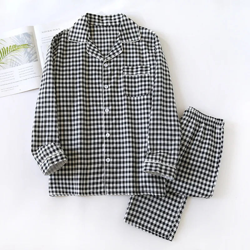 Pijama camisero de algodón para hombre a cuadros