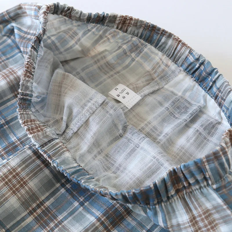 Pijama camisero de algodón para hombre a cuadros