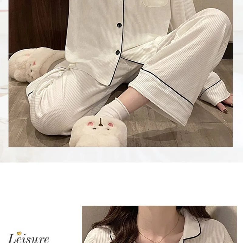 Pijama liso para mujer con solapas y pantalón al tobillo