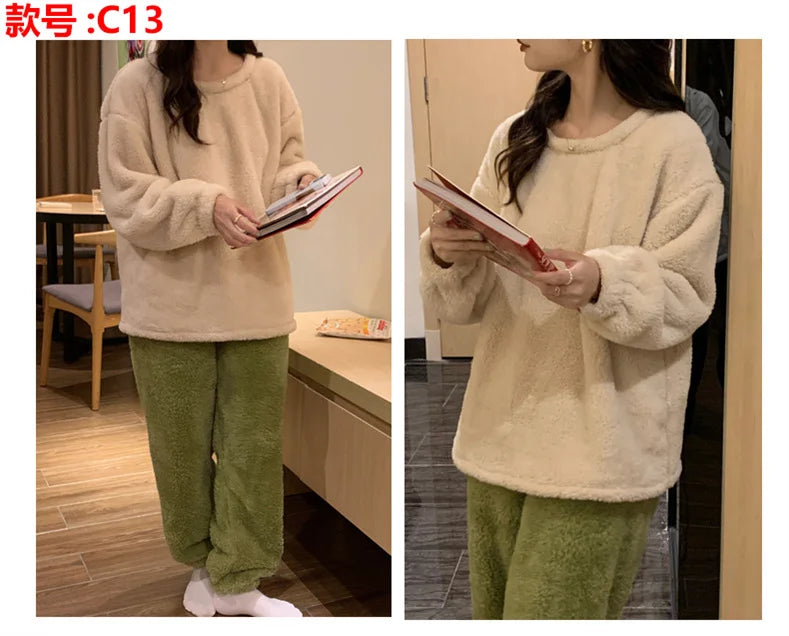 Pijama de polar liso para mujer de dos piezas